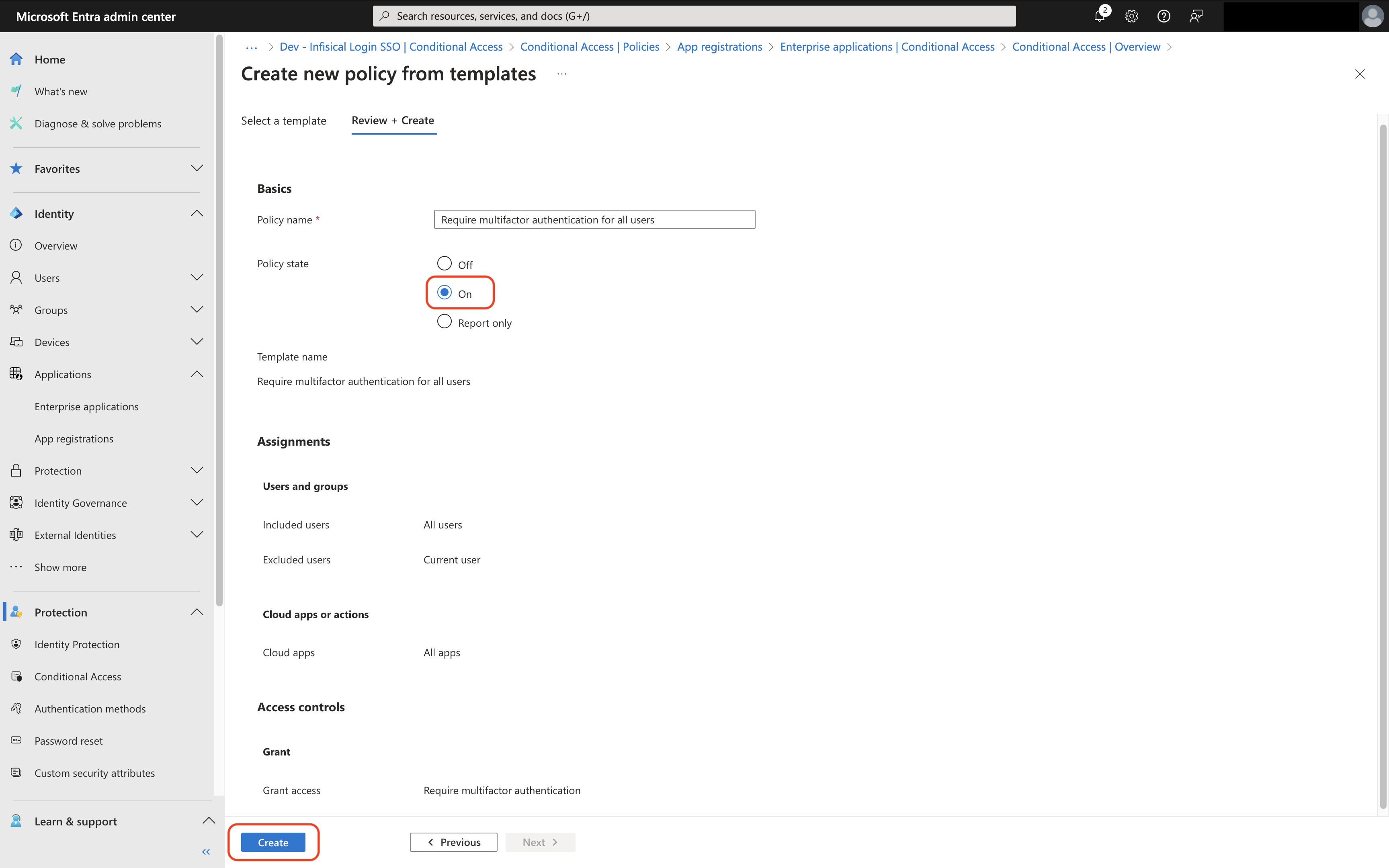 enable policy and confirm