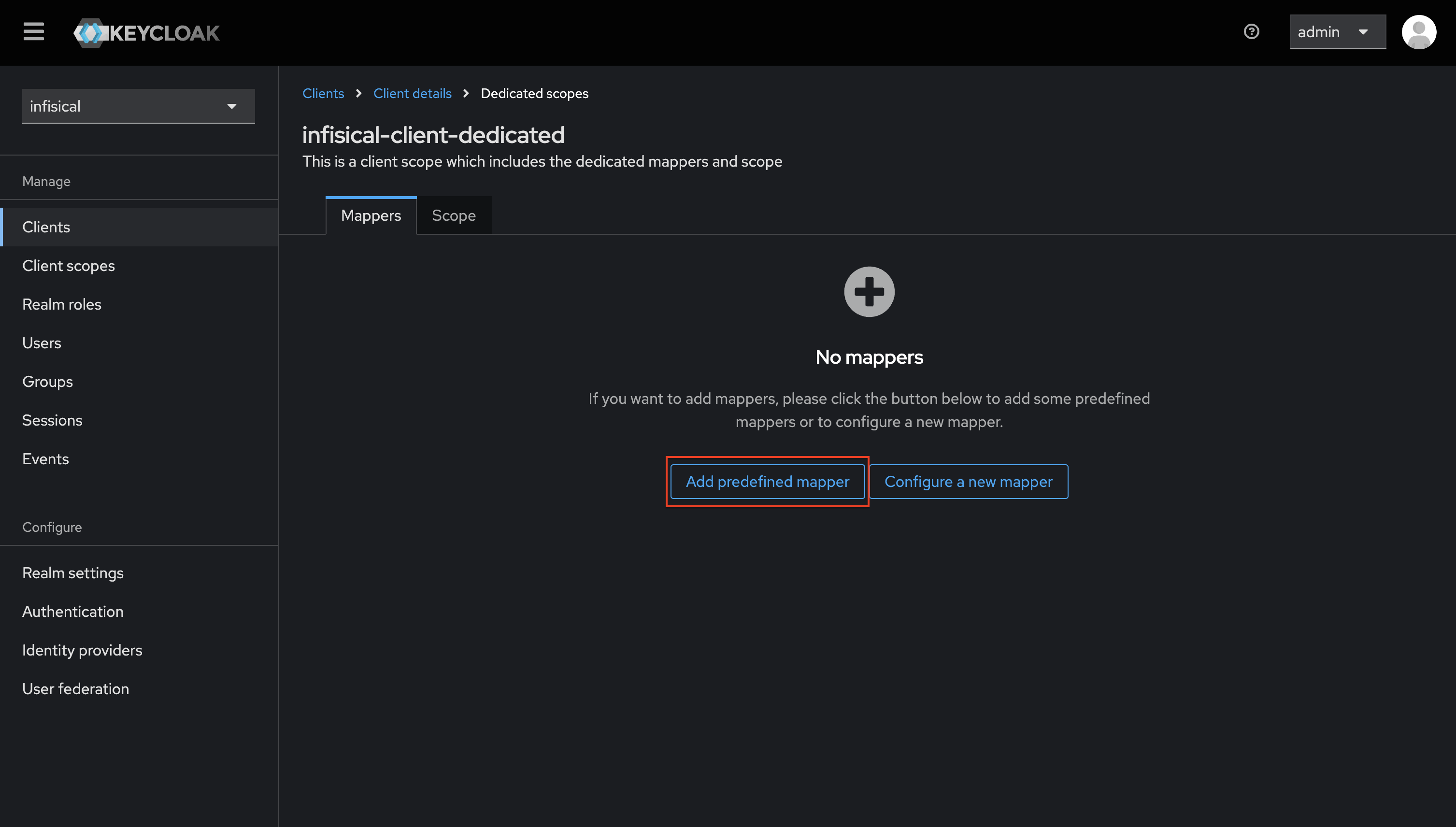 OIDC keycloak client mappers empty