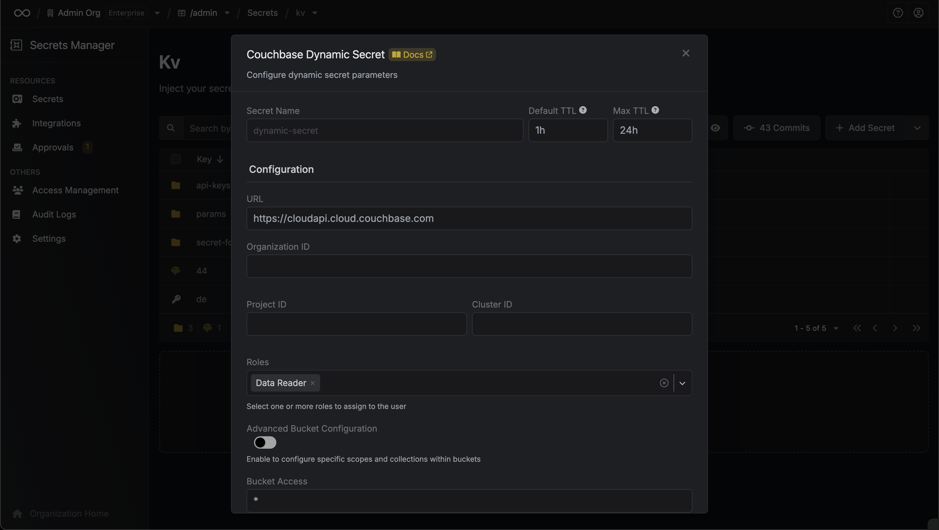 Dynamic Secret Setup Modal
