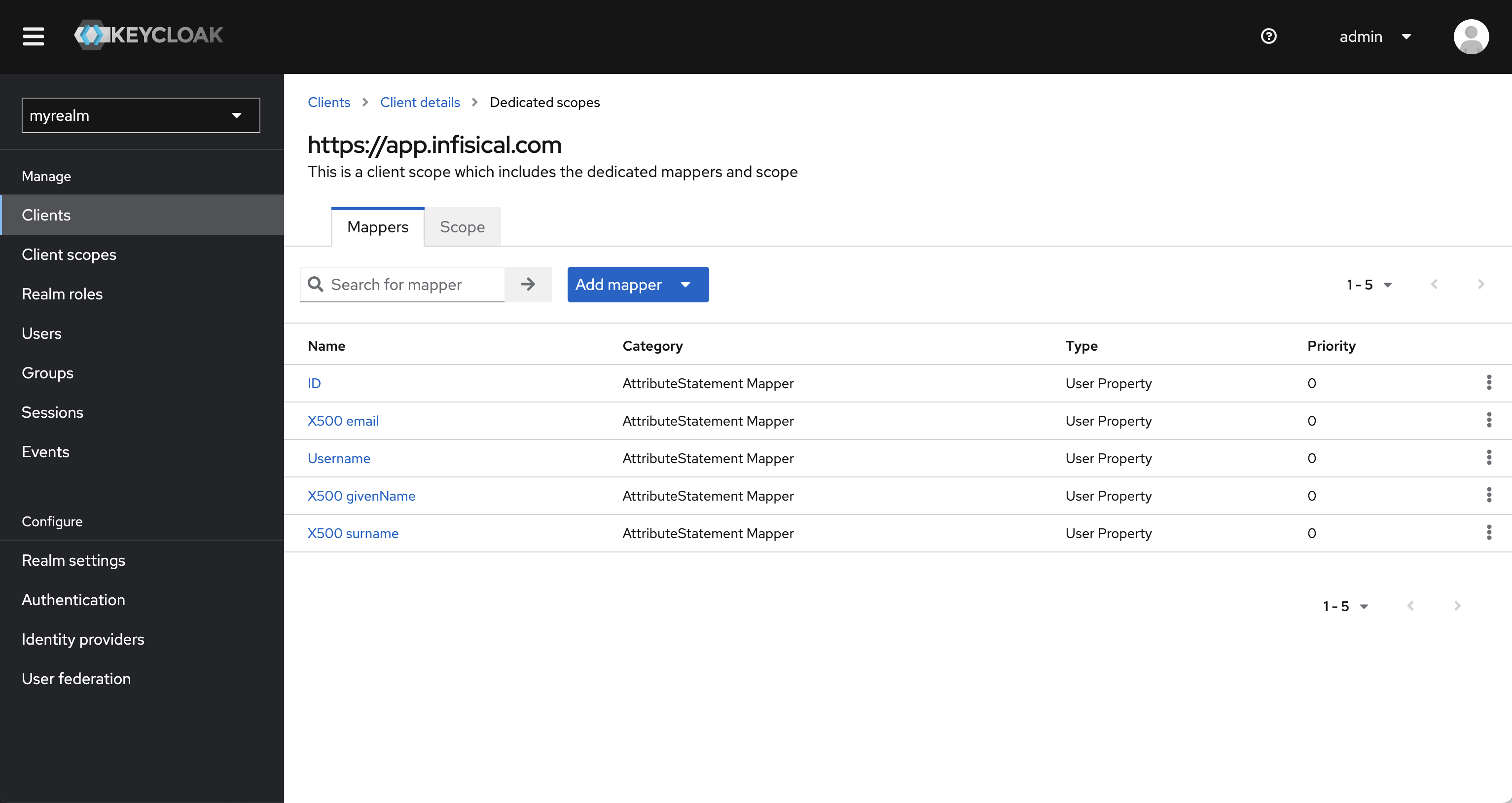 SAML keycloak client mappers completed