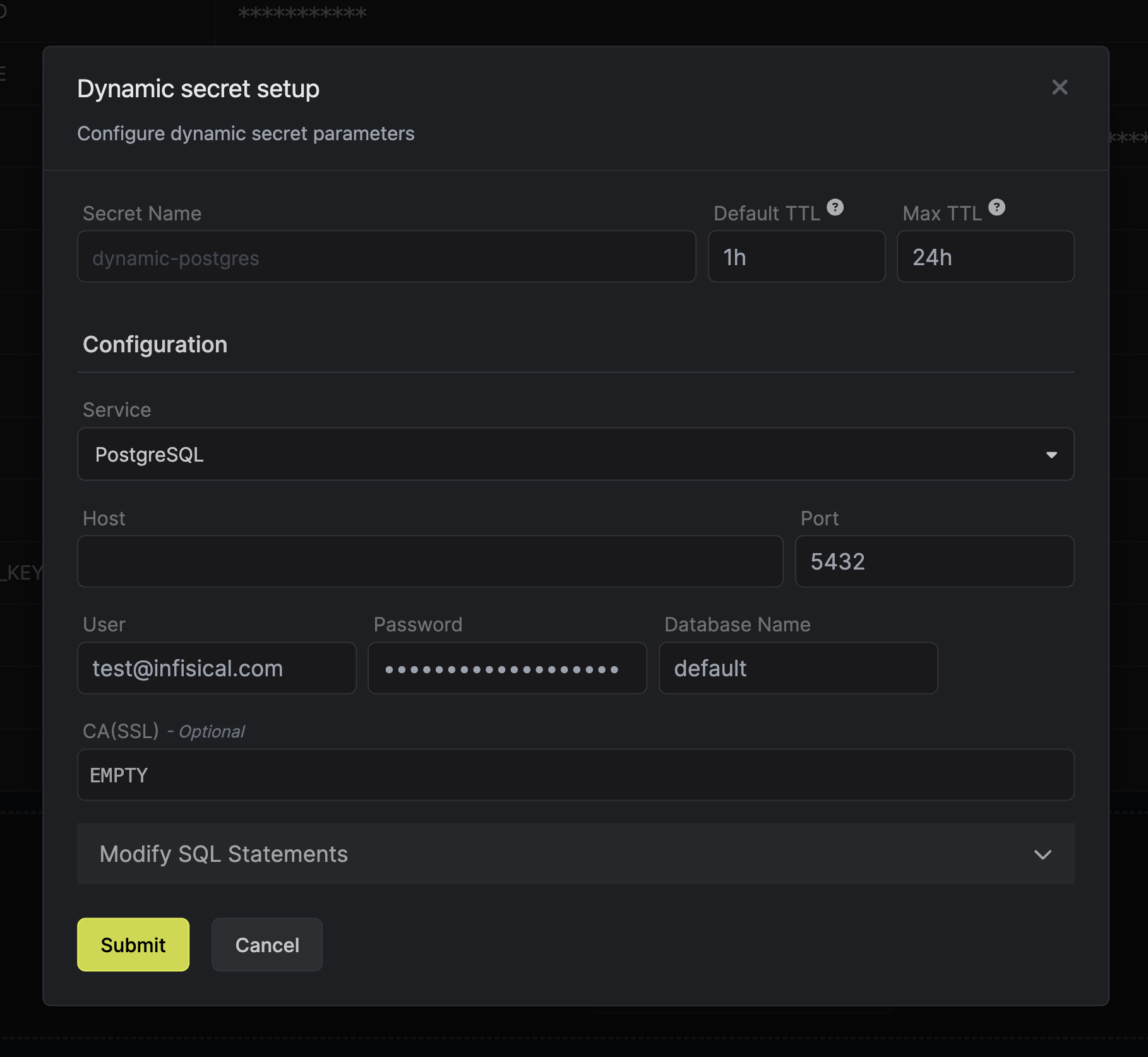 Dynamic Secret Setup Modal