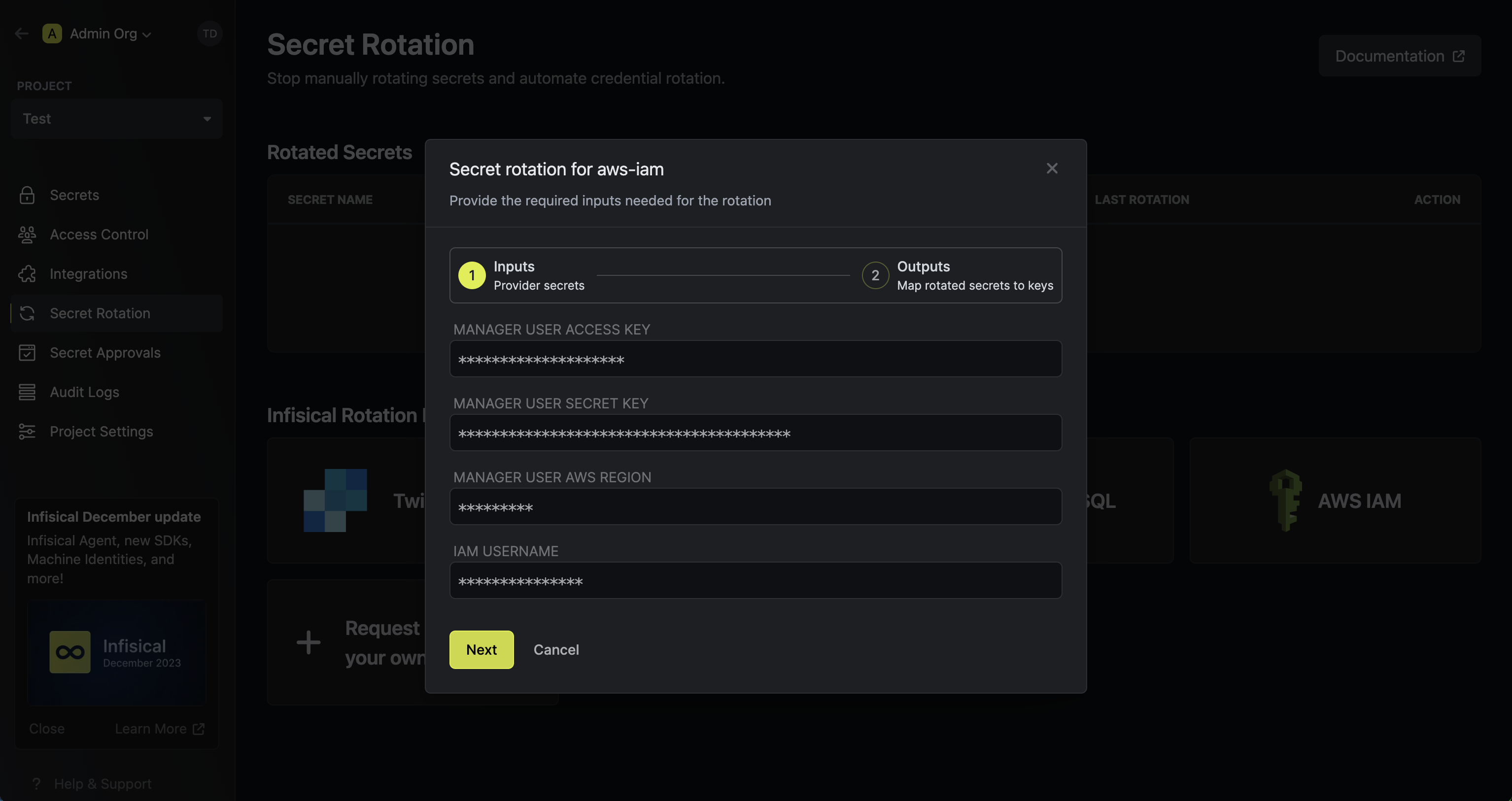 iam user secret rotation config 1