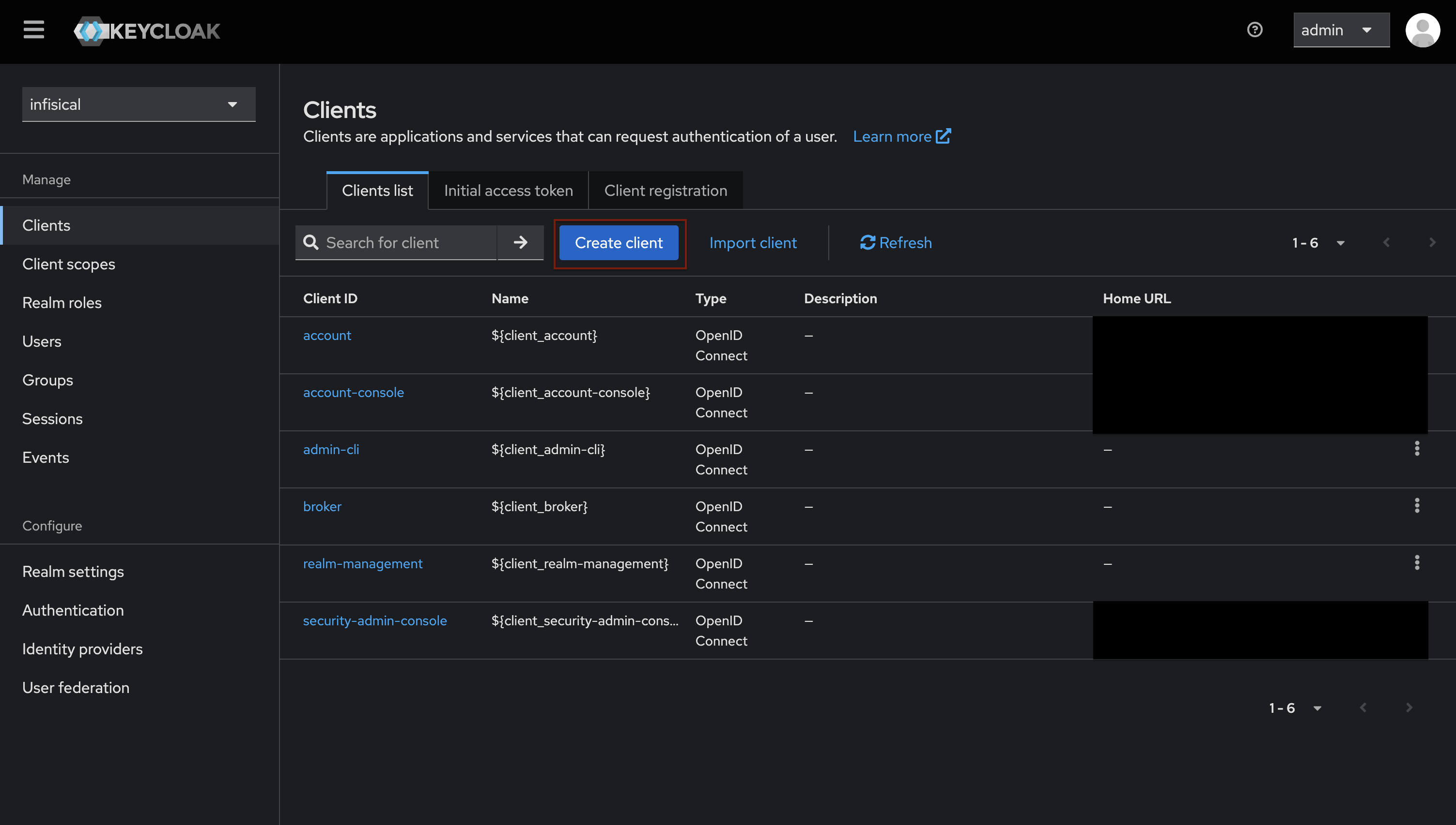 OIDC keycloak list of clients