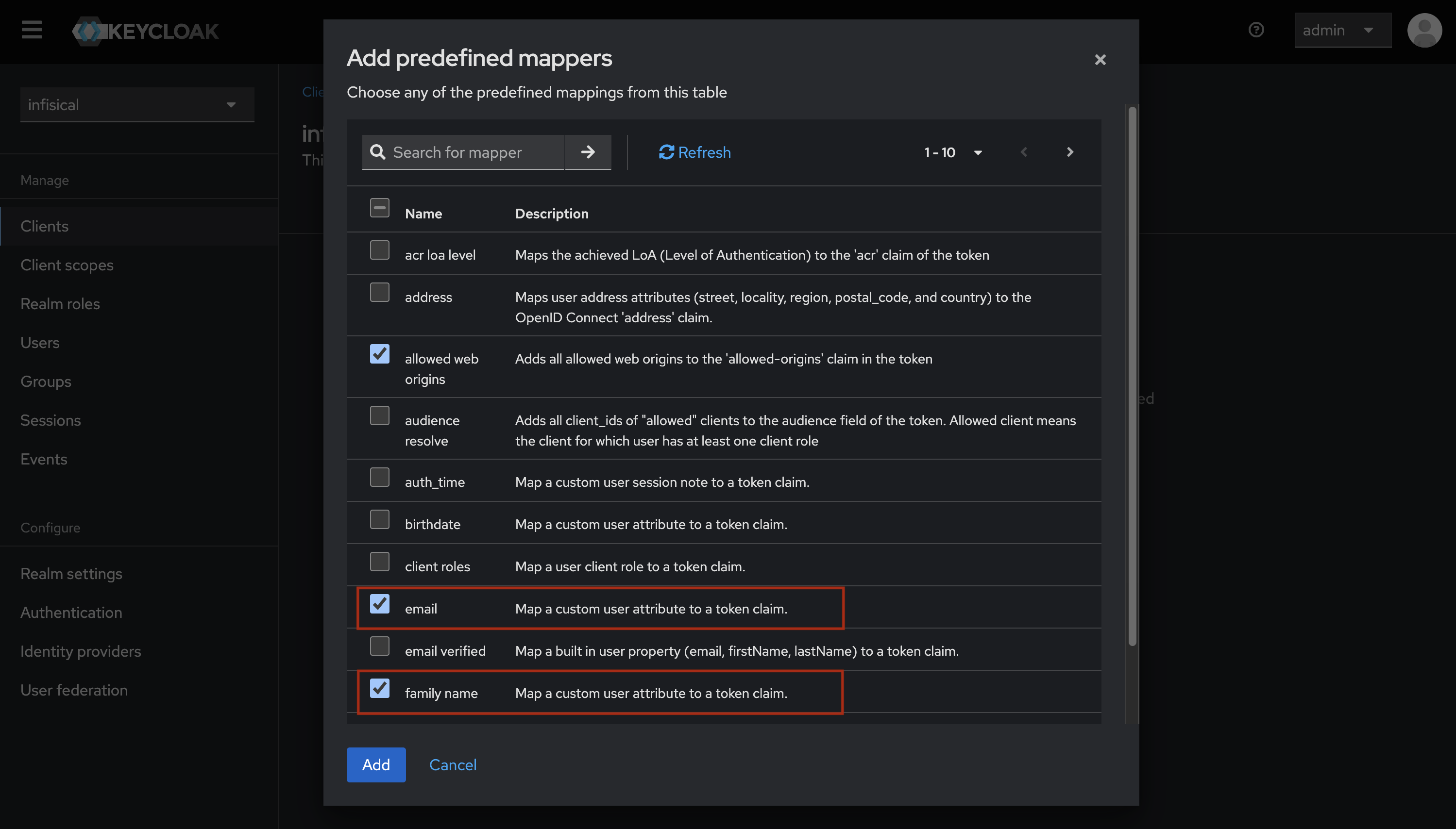 OIDC keycloak client mappers predefined 1