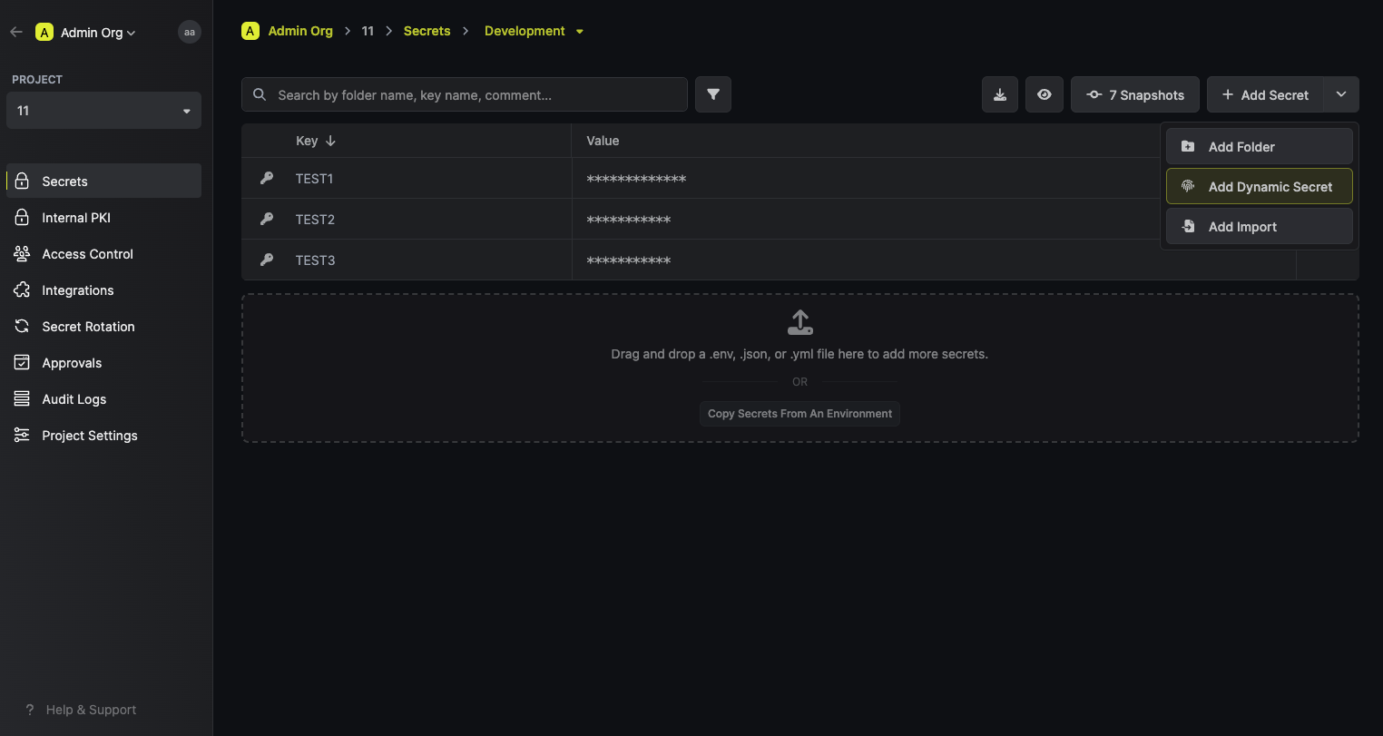Add Dynamic Secret Button