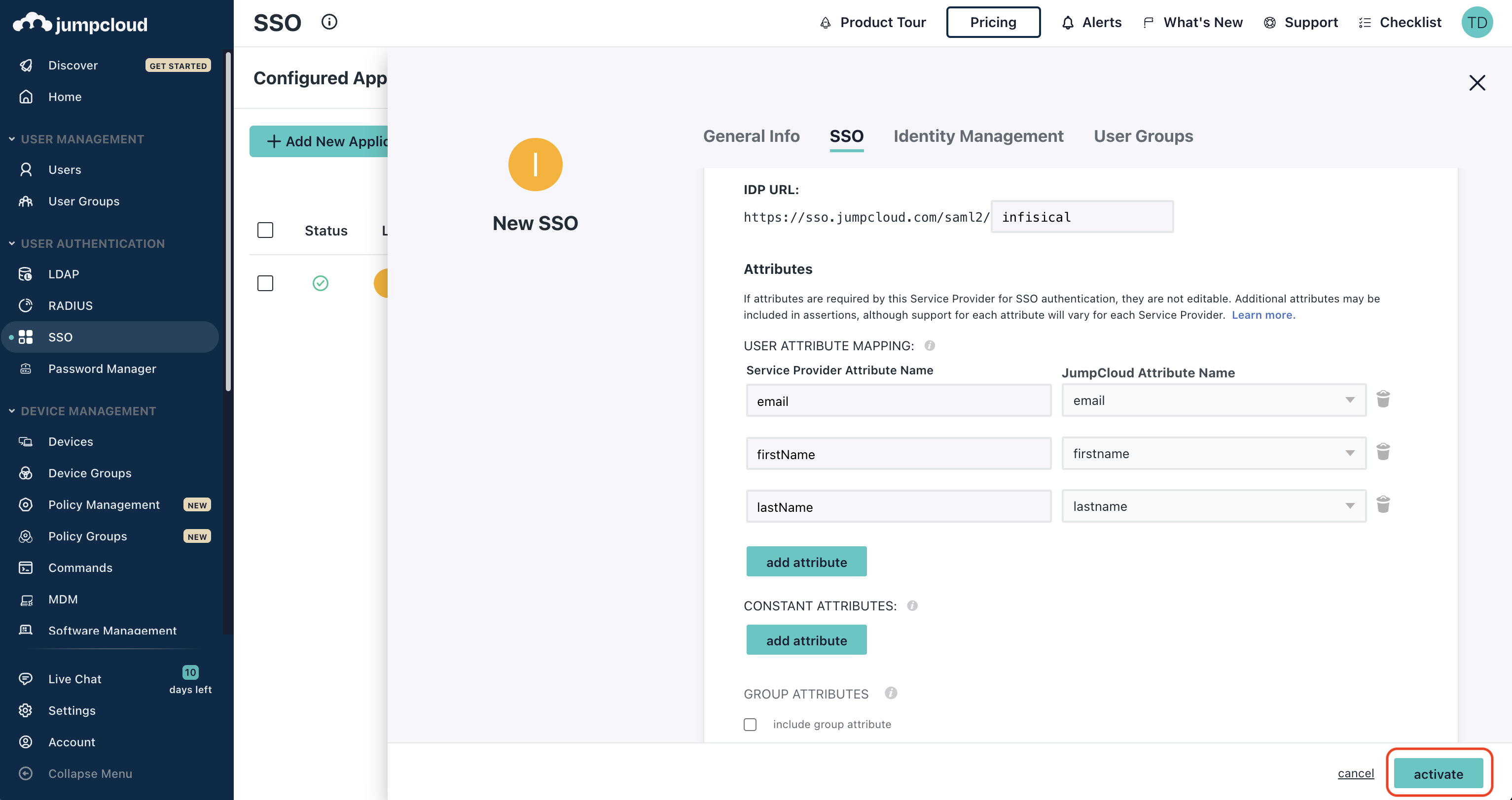 JumpCloud attribute statements