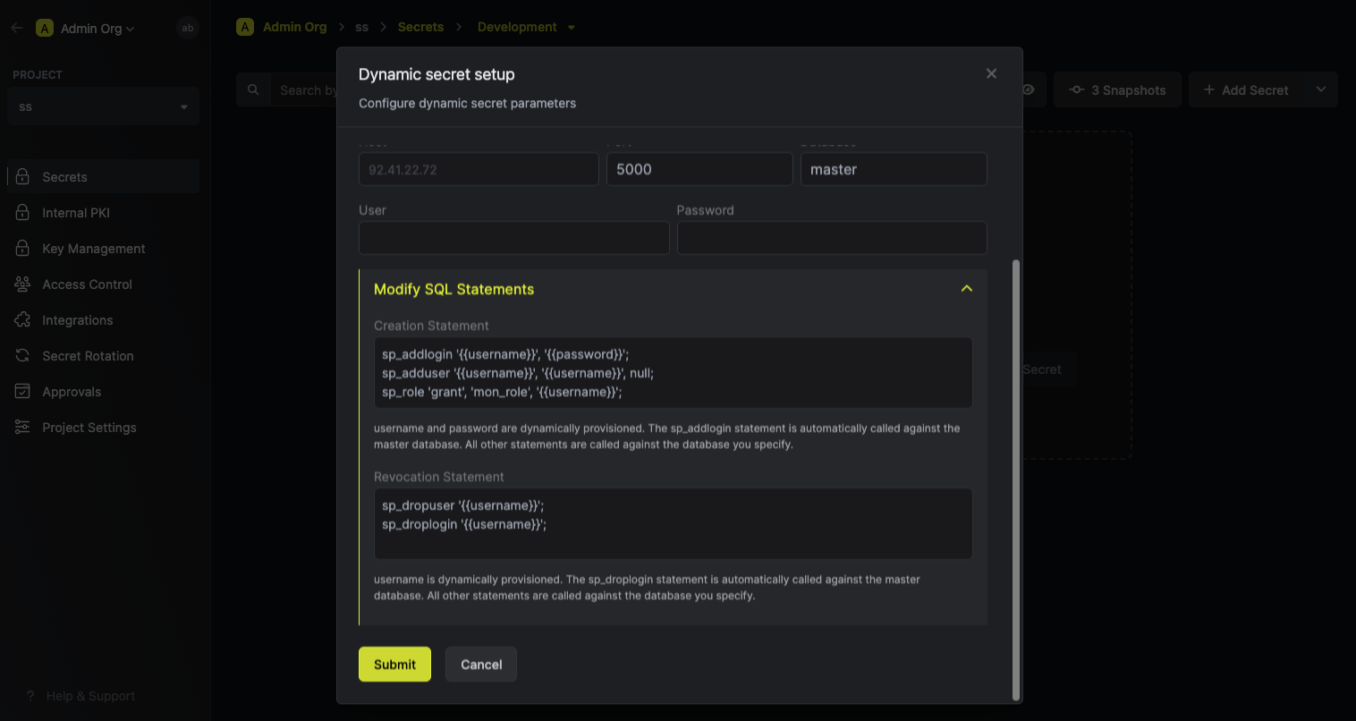 Modify SQL Statements Modal