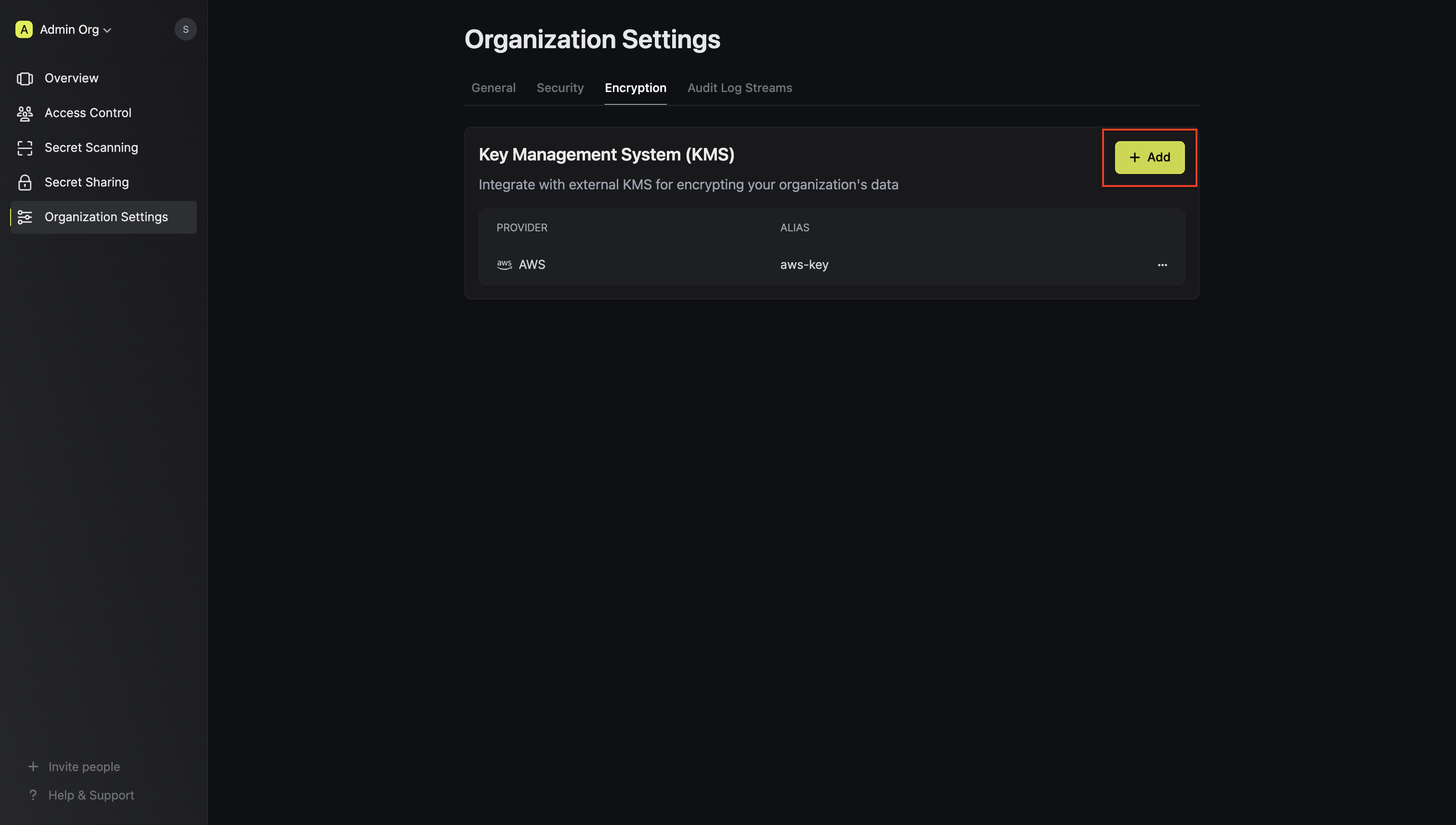 Add encryption org settings