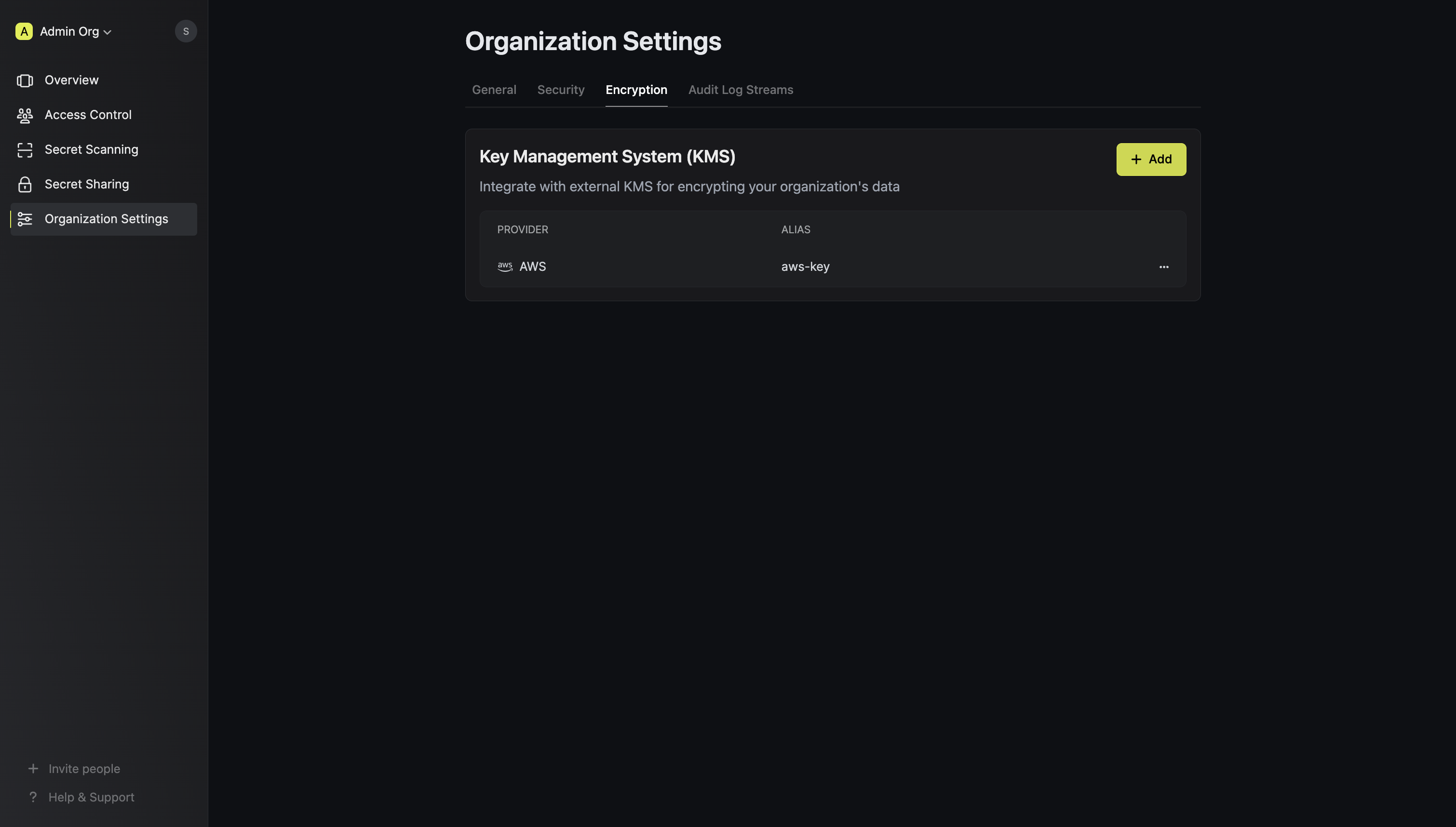 Open encryption org settings
