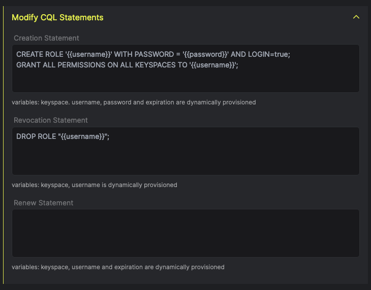 Modify CQL Statements Modal