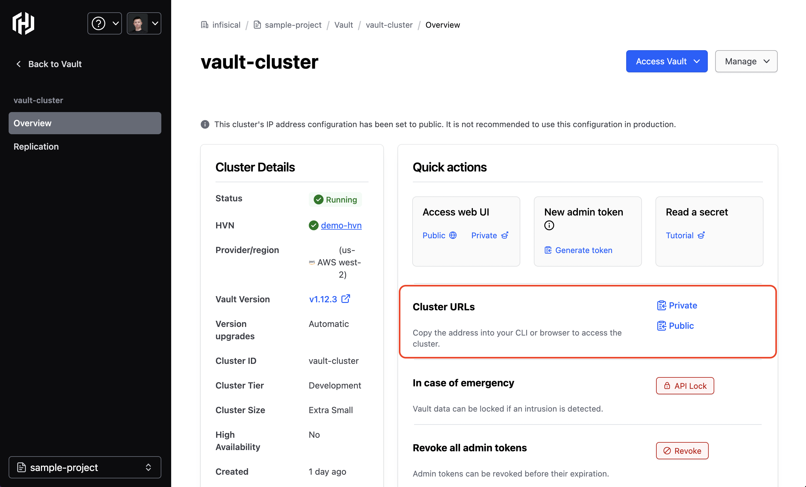 integrations hashicorp vault cluster URL
