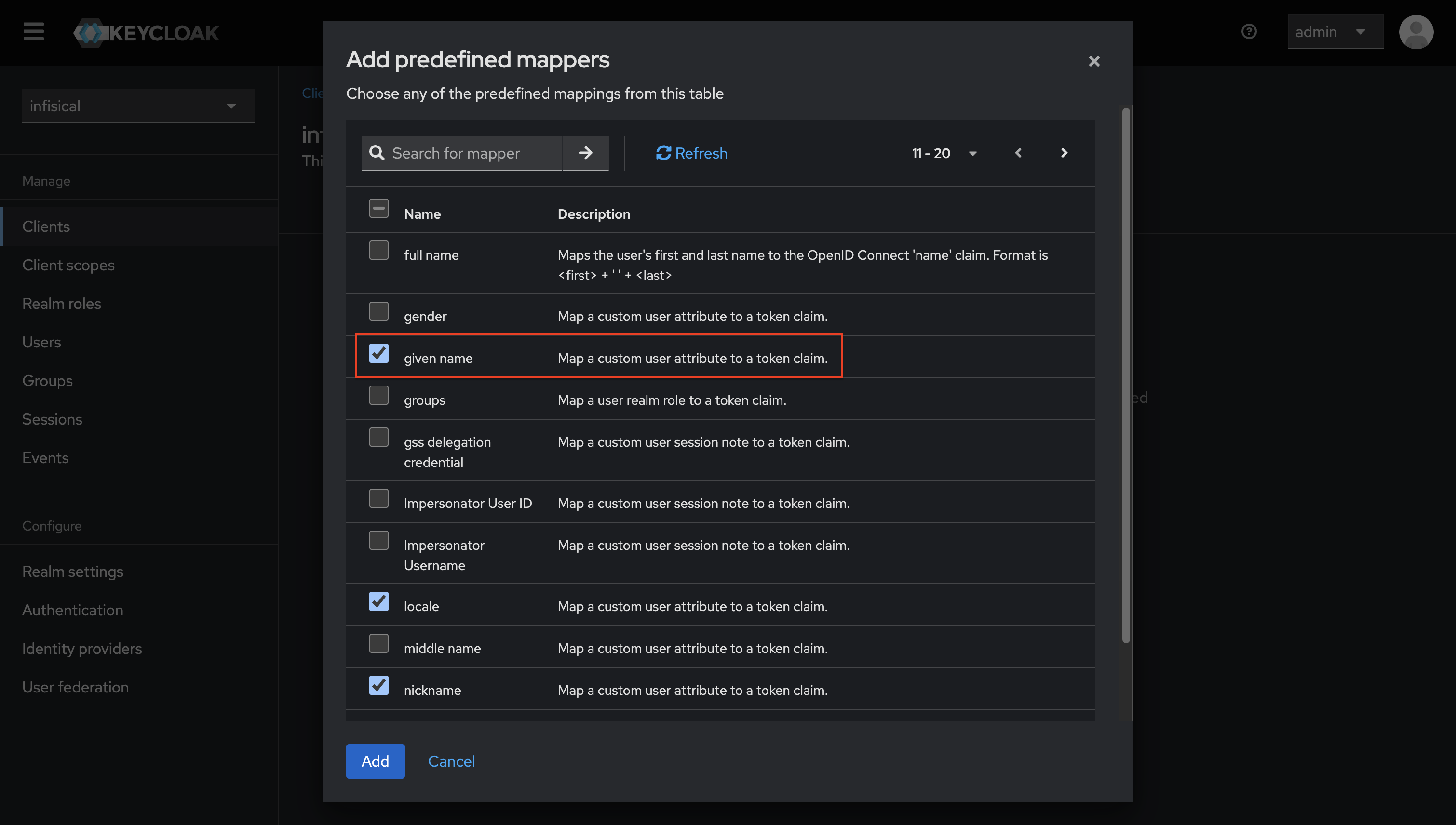 OIDC keycloak client mappers predefined 2