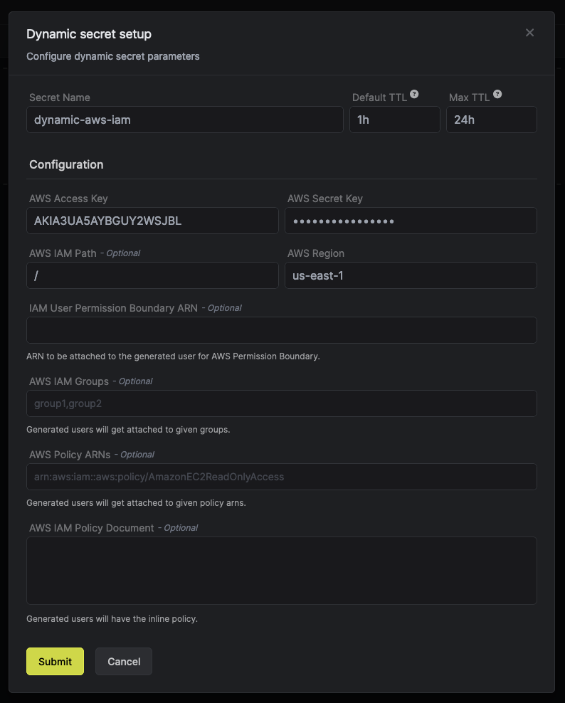 Dynamic Secret Setup Modal