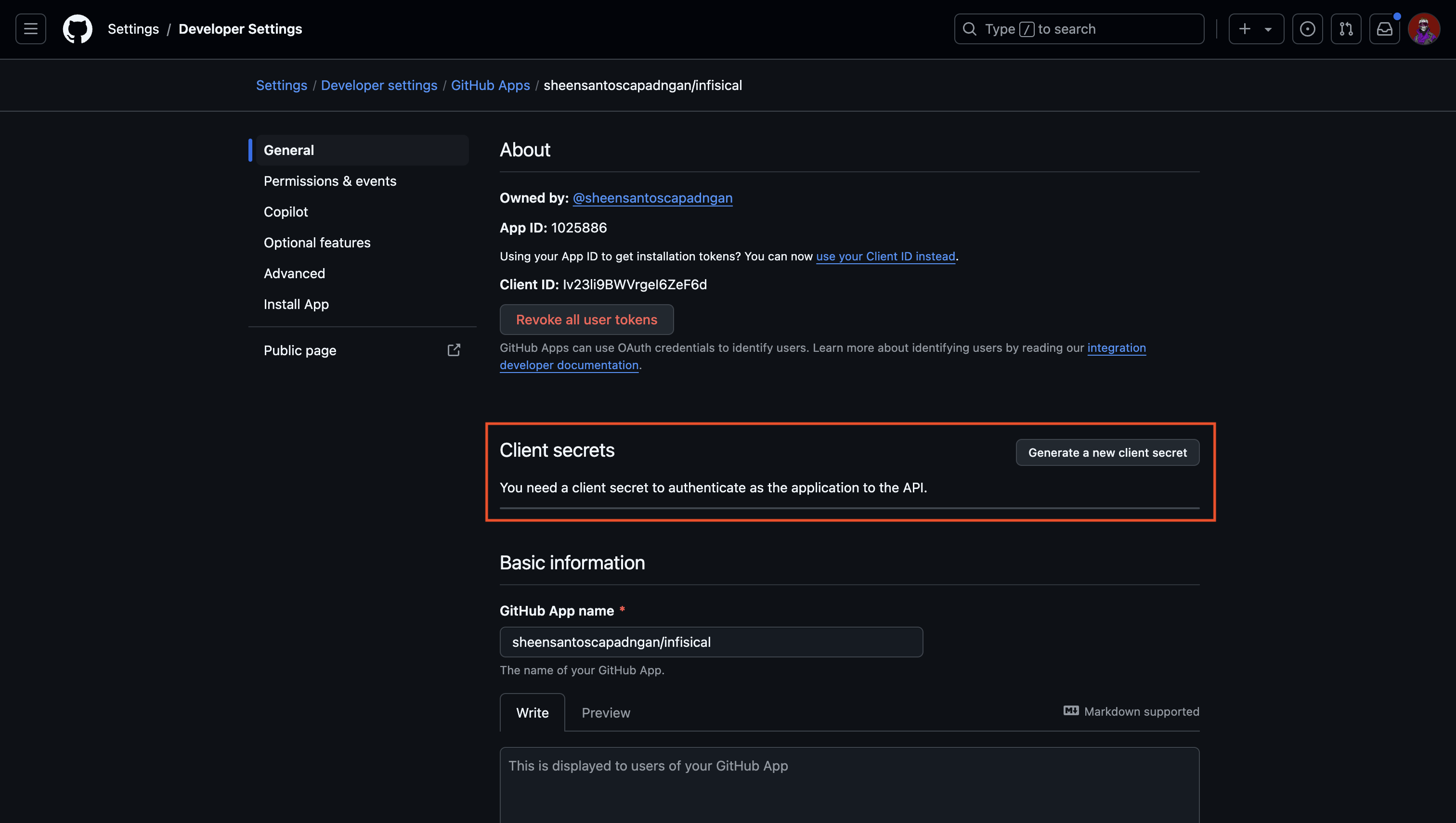 integrations github app create secret