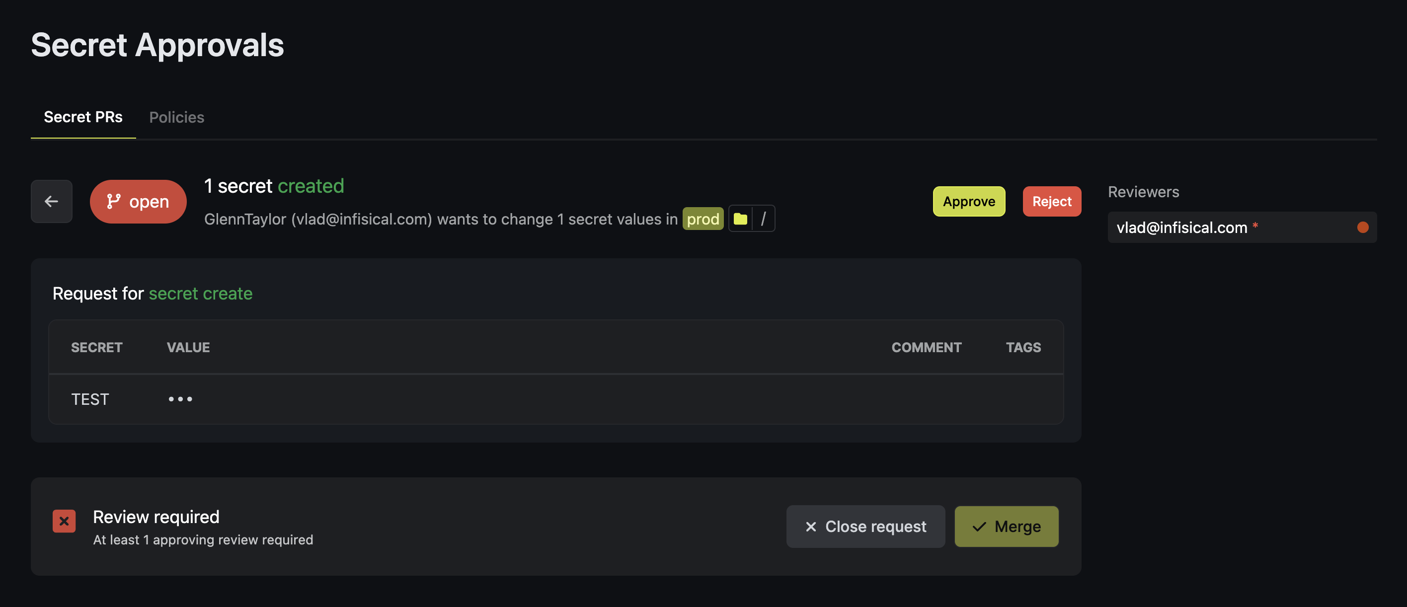 secrets update pull request